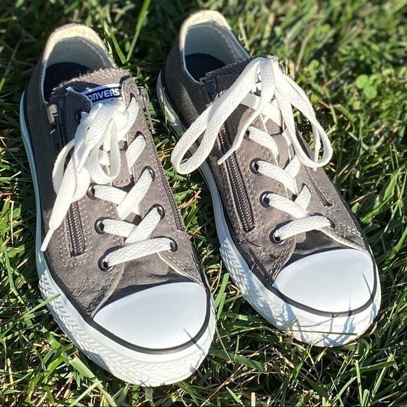Converse Chuck Taylor All Star Grey Double Zip Ox Sneakers Youth Size 2 - Picture 1 of 14